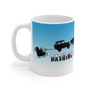 Land Cruiser Christmas Coffee Mug "Dashing Through the Snow" Santa White Ceramic Mug