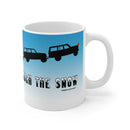 Land Cruiser Christmas Coffee Mug "Dashing Through the Snow" Santa White Ceramic Mug