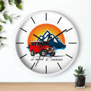 Vintage Red Land Cruiser Wall Clock | Mountain Sunset Adventure