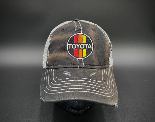 3 Stripe Toyota Embroidered Unstructured Distressed Mesh Back Trucker Hat - Reefmonkey